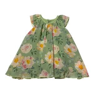 Baby Starters Flutter Sleeve Floral Dress Green Pink Yellow 9 month